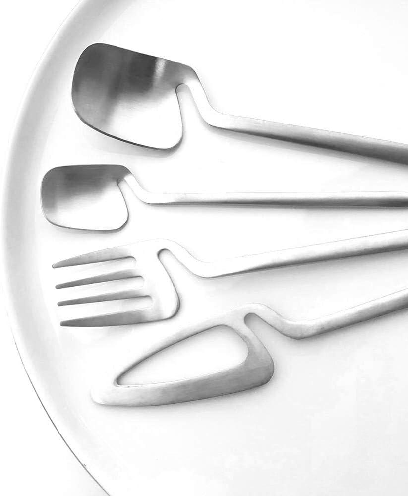 Flatware Set, 24-piece Silverware Cutlery Set with Serving Kitchen Utensil Set Service for 6, 304 Stainless Steel Utensils, Knife/Fork/Spoon, Matte Finish (A-Silver)