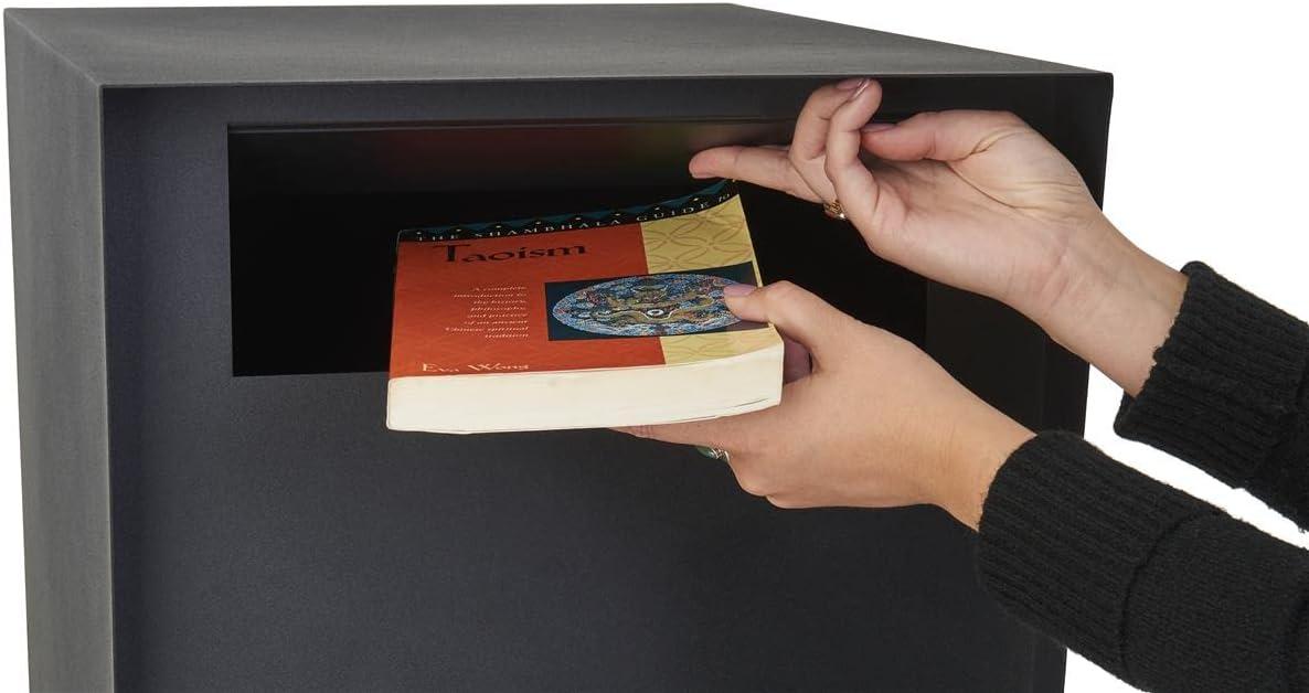 Displays2go 16 w x 52 h Outdoor Pedestal Drop Box w/ Permanent Mounting and Steel Build - Black (FDHDBBP1)