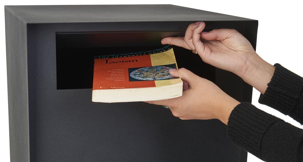 Displays2go 16 w x 52 h Outdoor Pedestal Drop Box w/ Permanent Mounting and Steel Build - Black (FDHDBBP1)