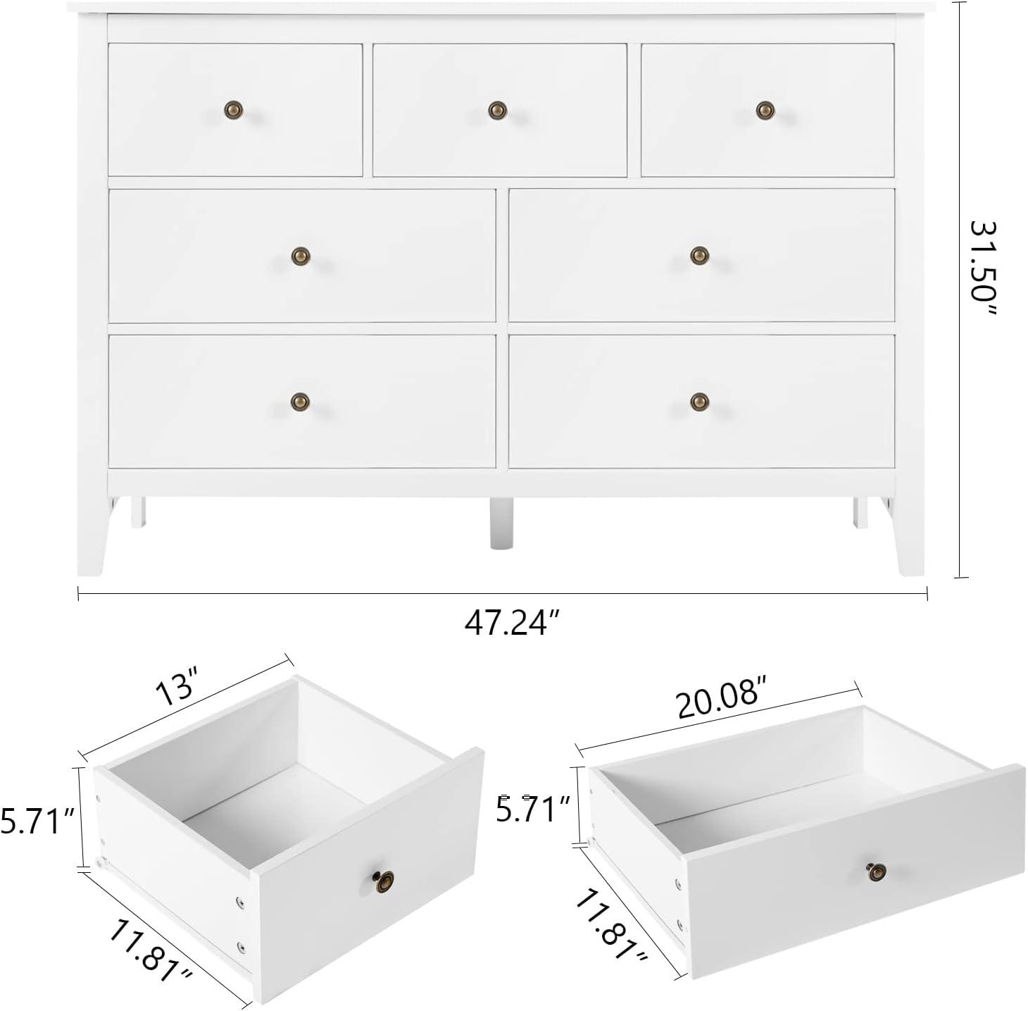 White Double Horizontal Dresser with Extra Deep Drawers