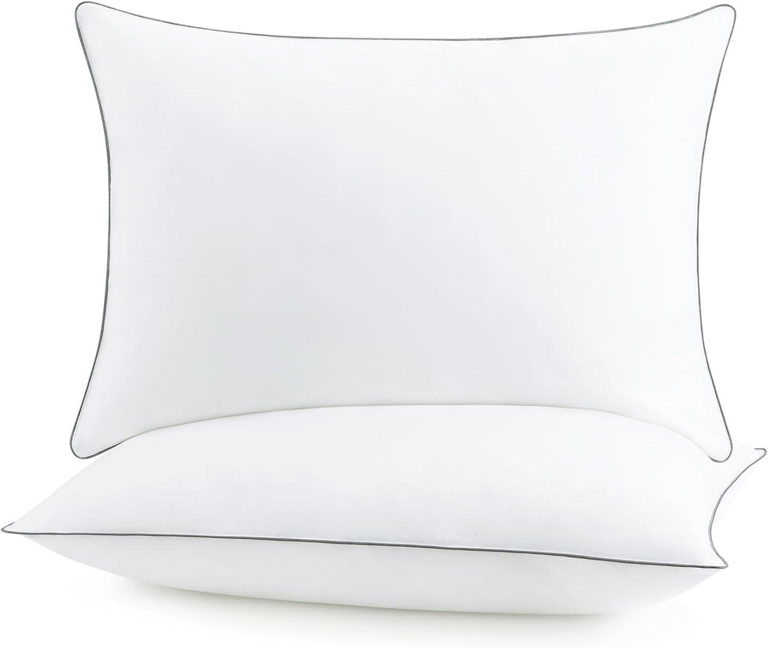 Host & Home Hypoallergenic Pillows (2 Pack) - White with Silver Piping, Cotton with Poly Fill