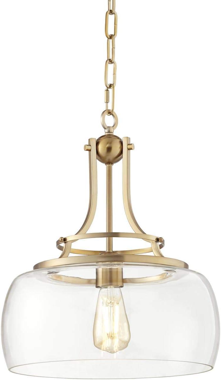 Franklin Iron Works Charleston Brass Pendant Lighting 13 1/2" Wide Modern LED Clear Glass Shade for Dining Room House Foyer Kitchen Island Entryway