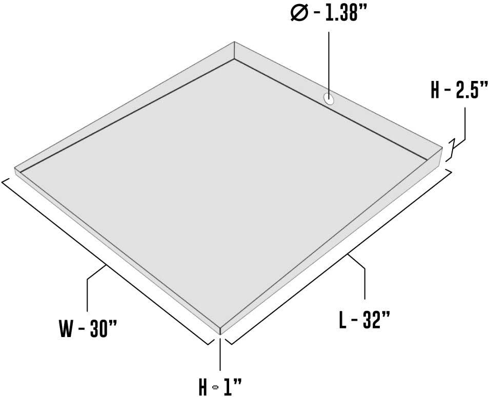 32" x 30" Front-load Washer Tray with Drain (Galvanized Steel) - Killarney Metals - Made in America