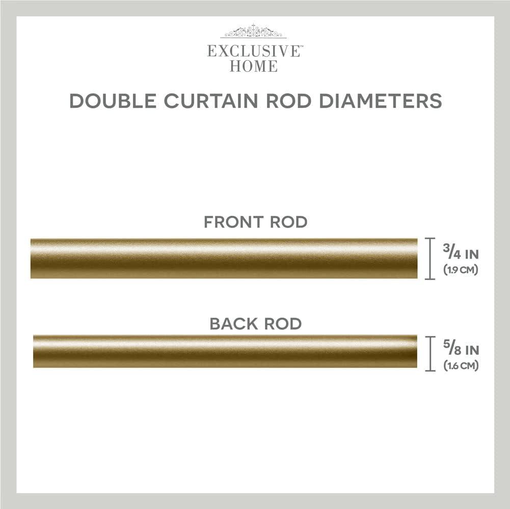 EXCLUSIVE HOME Topper Double Curtain Rod and Finial Set, Gold, 36"-72"