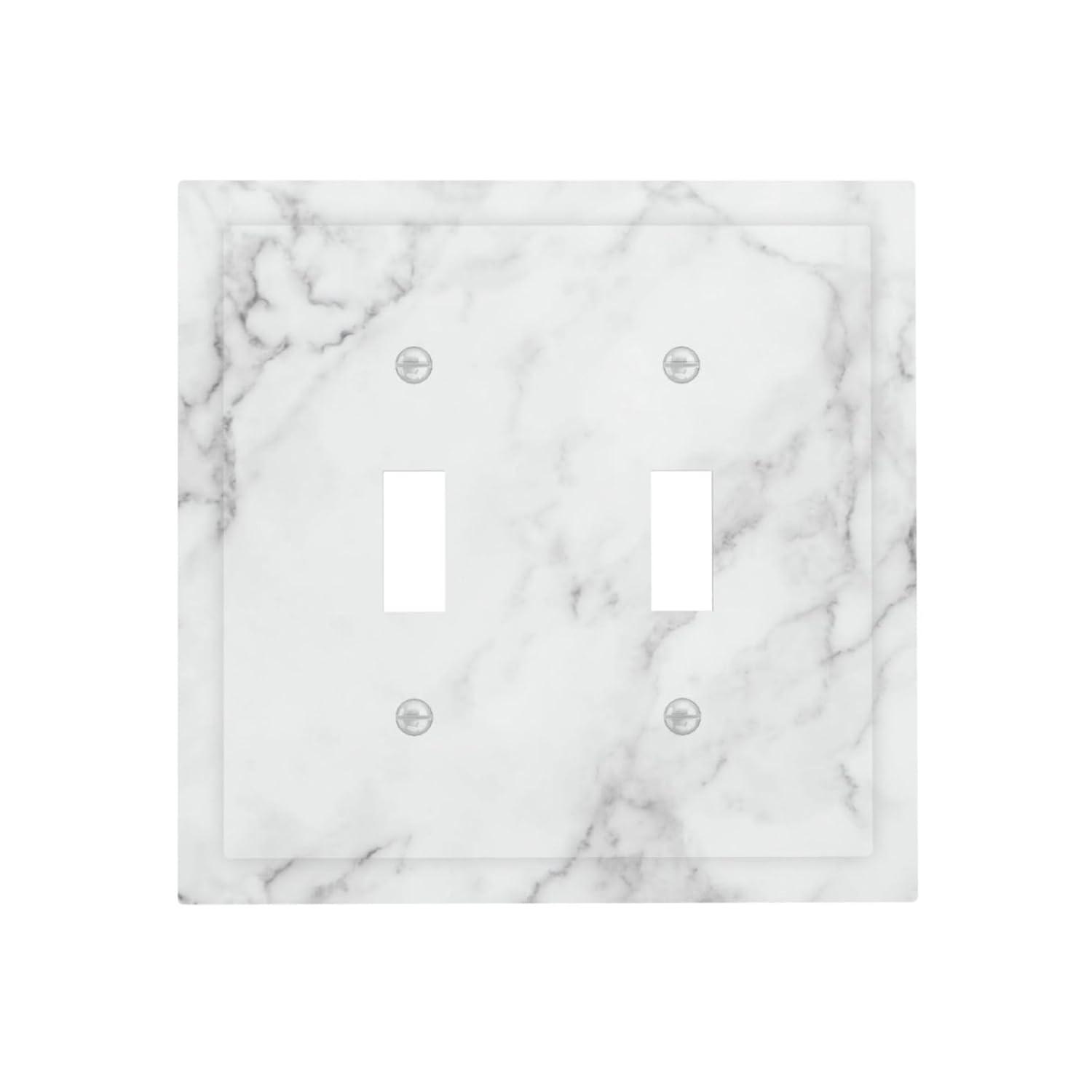 Graphics Wallplates - White Grey Marble Background Print - Double Toggle Wall Plate Cover