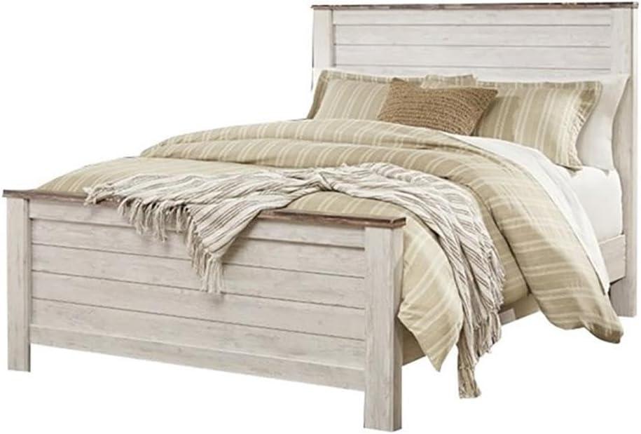 Bowery Hill Queen Size Panel Bed in Wood in White - Easy Assembly