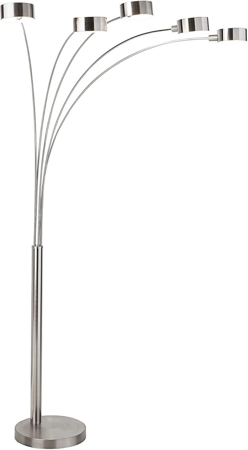 Artiva 88" Brushed Steel Adjustable Multi-Head Arc Floor Lamp