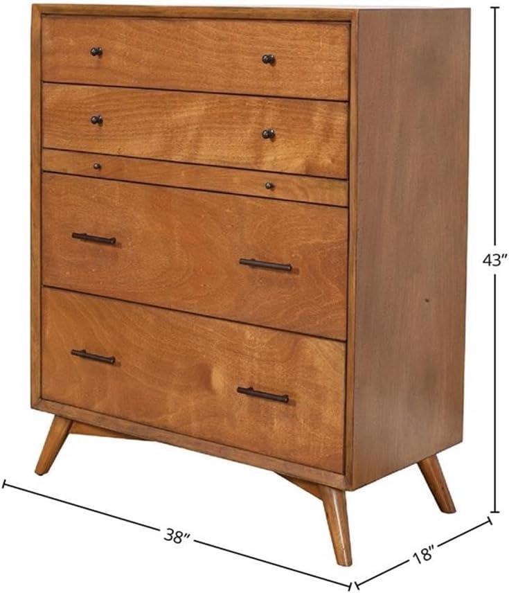 Flynn Mid Century Modern 4 Drawer Multifunction Chest with Pull Out Workstation Tray in Acorn Finish