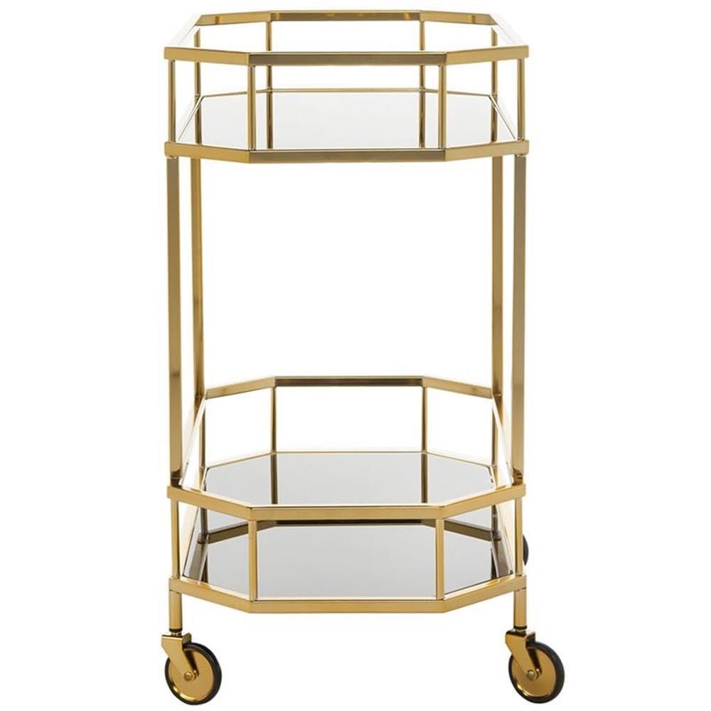 Silva 2 Tier Octagon Bar Cart - BCT8004C - Brass/Black - Safavieh
