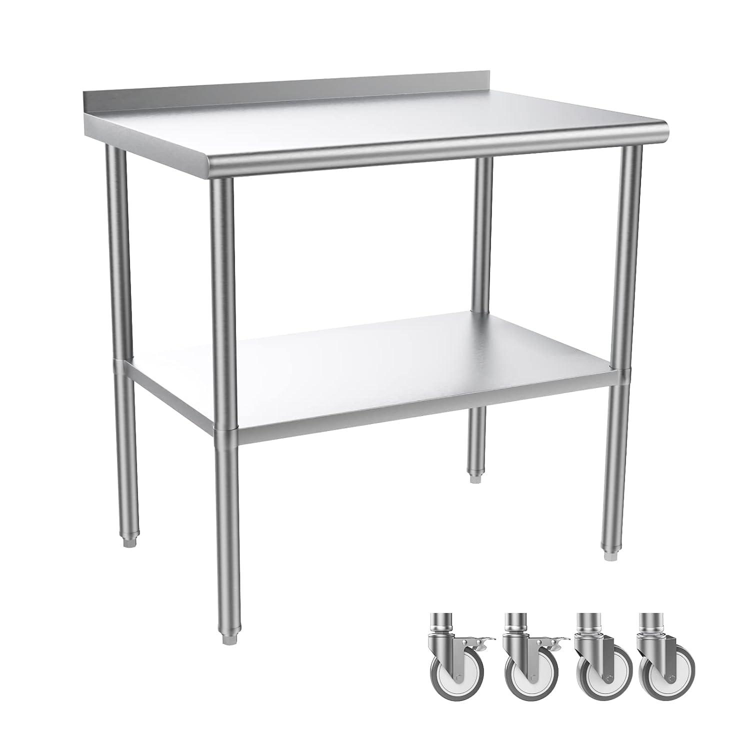 ROVSUN 36'' x 24'' Stainless Steel Table with Backsplash, Pre Work Table Metal Table for Kitchen Restaurant Home