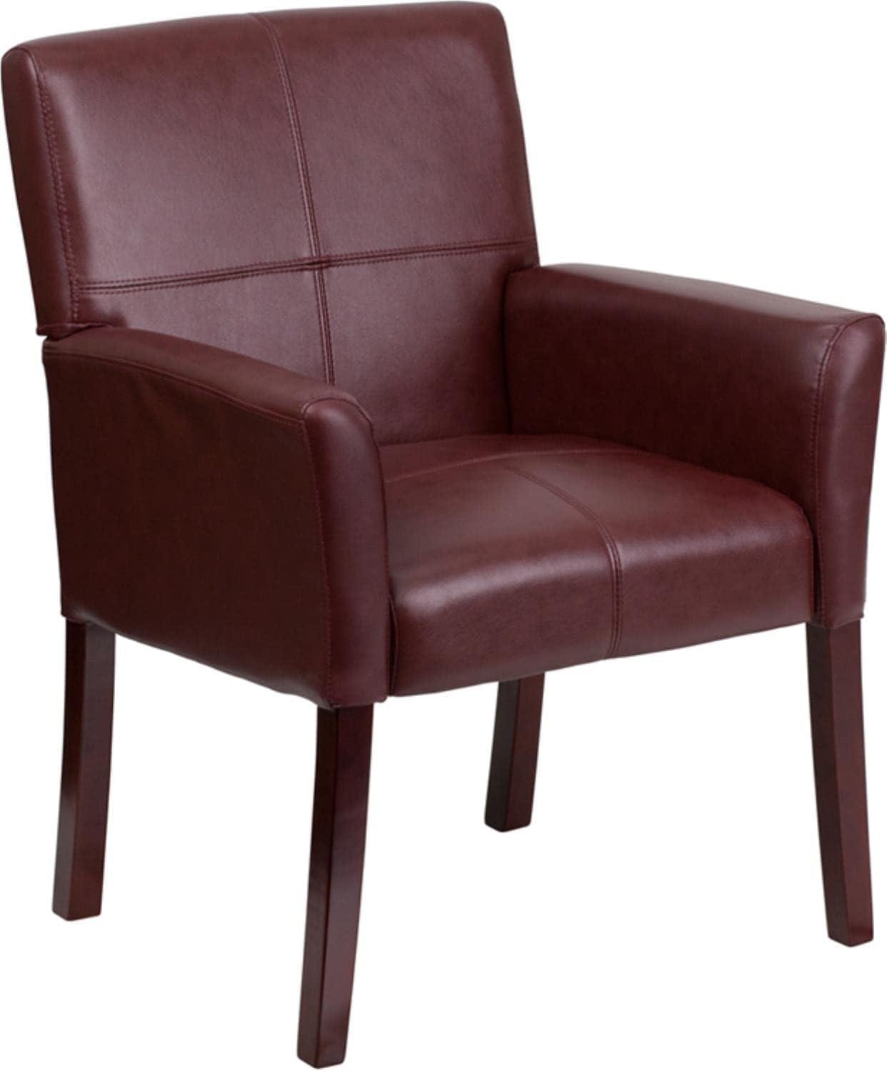 Elegant Burgundy LeatherSoft Executive Reception Armchair with Mahogany Wood Legs