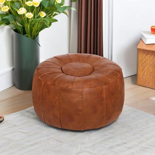 Unstuffed Handmade Moroccan Round Pouf Foot Stool Ottoman Seat Faux Leather Large Storage Bean Bag Floor Chair Foot Rest For Living Room, Bedroom Or Wedding Gifts