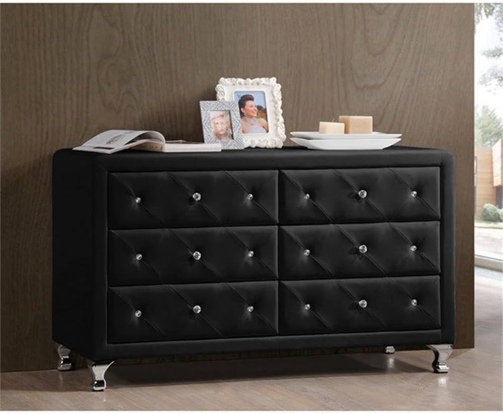 Baxton Studio Luminescence Black Faux Leather Upholstered Dresser