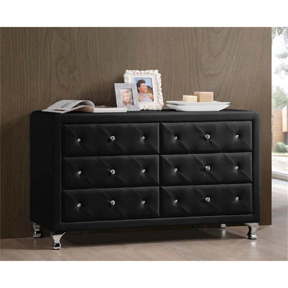 Baxton Studio Luminescence Black Faux Leather Upholstered Dresser