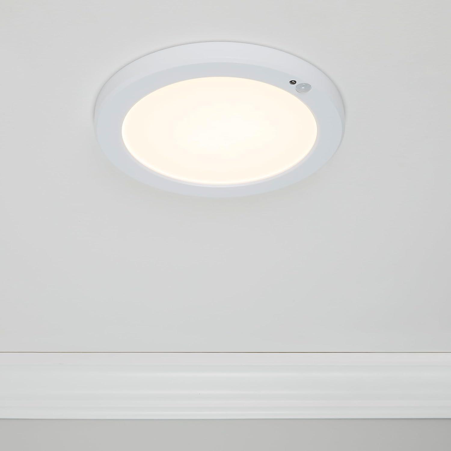 Maxxima 9 in. Round Ceiling Mount Light Fixture - Features Motion Sensor, 3000K Warm White, 1500 Lumens, Automatic Dusk to Dawn Photocell Sensor, Perfect Closet or Entryway Light