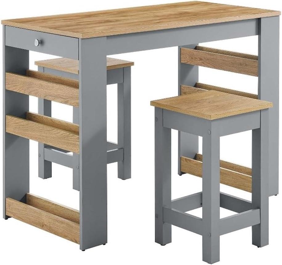 Galley 3-Piece Kitchen Island And Stool Set In Oak Gray