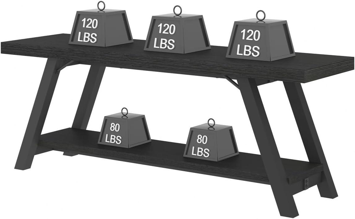 LVB Black Bench, Modern Storage Bench for Bedroom, Wood Metal Entryway Bench for Hallway Dining Living Room, Famrhouse Shoe Rack Indoor Accent Seating Benchs for Foyer Entrance, Black Oak 47 Inch Long