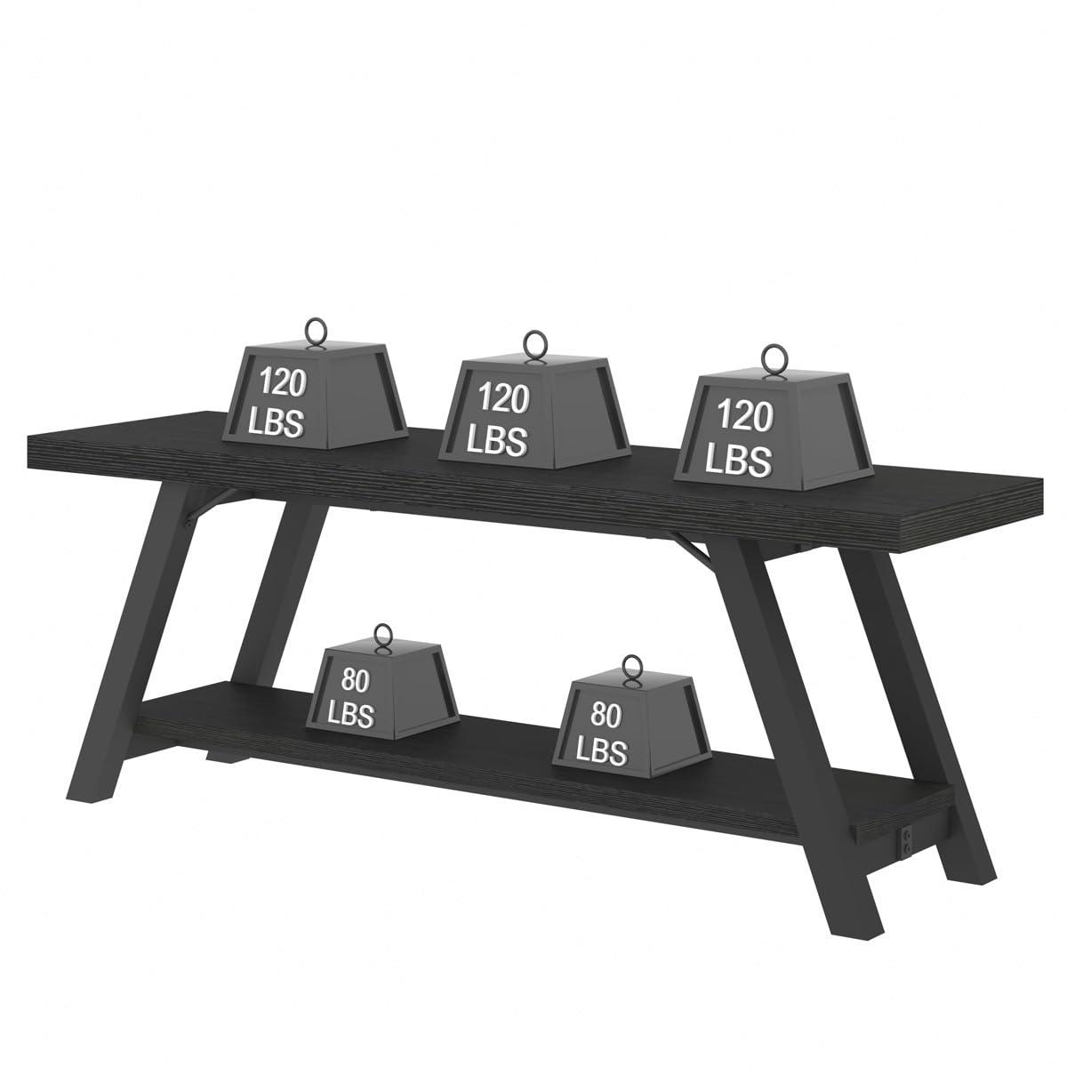 LVB Black Bench, Modern Storage Bench for Bedroom, Wood Metal Entryway Bench for Hallway Dining Living Room, Famrhouse Shoe Rack Indoor Accent Seating Benchs for Foyer Entrance, Black Oak 47 Inch Long