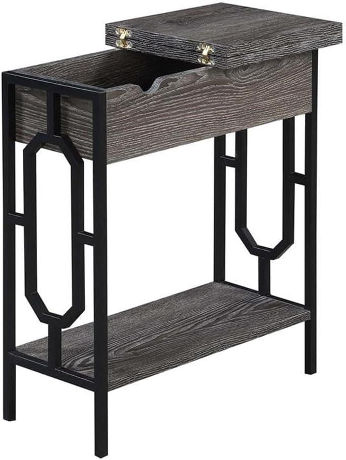 24 in. Omega Flip Top End Table with Charging Station, Weathered Gray Wood & Black