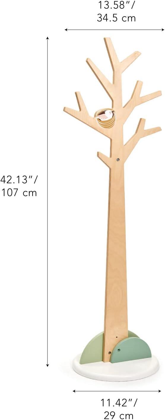 Natural Wood Tree-Shaped Kids Coat Stand with Bird Nest