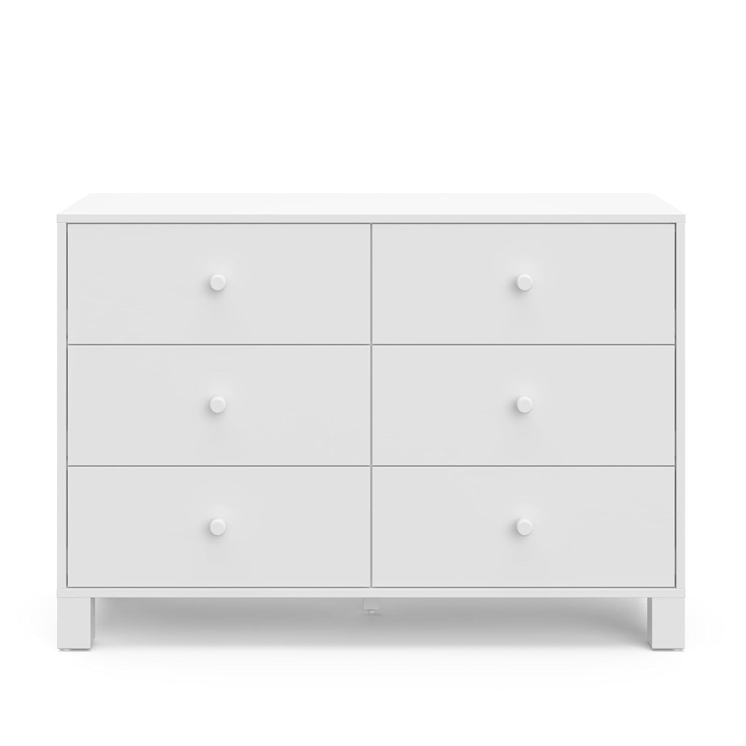 White Wood 6-Drawer Nursery Dresser with Safety Features