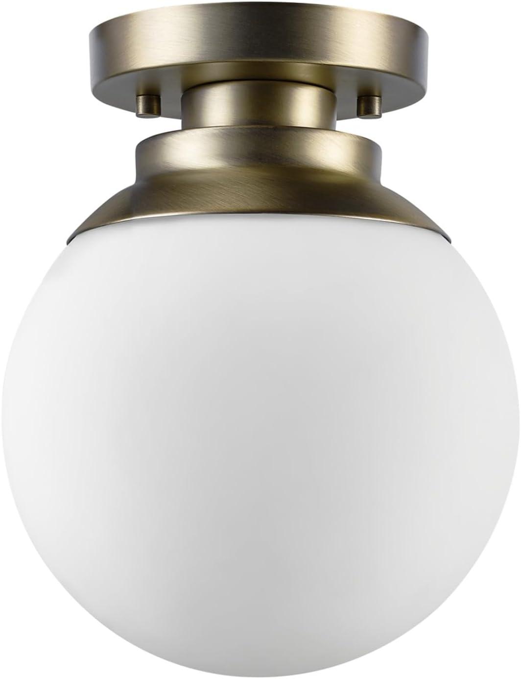Globe Electric Portland 9.91 in. H X 8 in. W X 8 in. L Brass White Ceiling Light