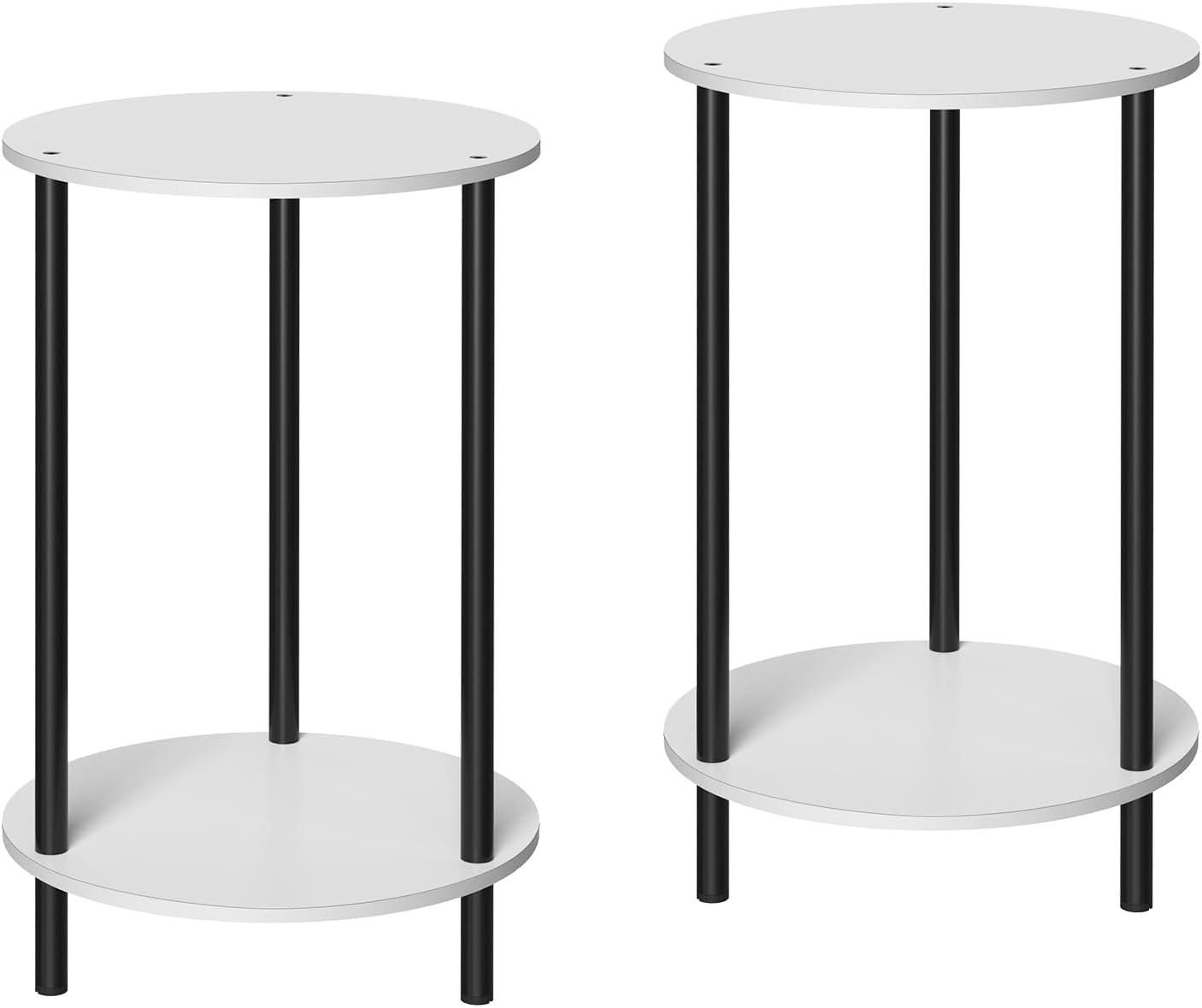 Small End Tables Living Room Set of 2 Round - White