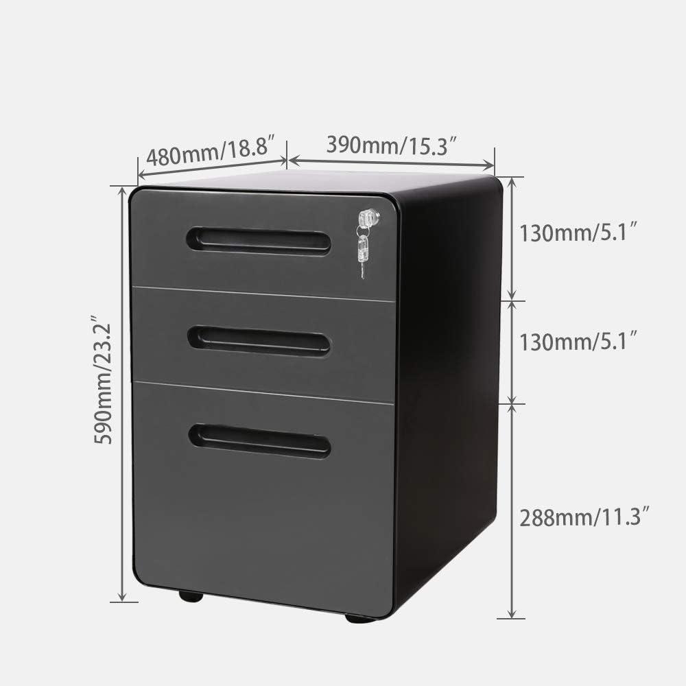 Black 3-Drawer Lockable Metal Mobile File Cabinet