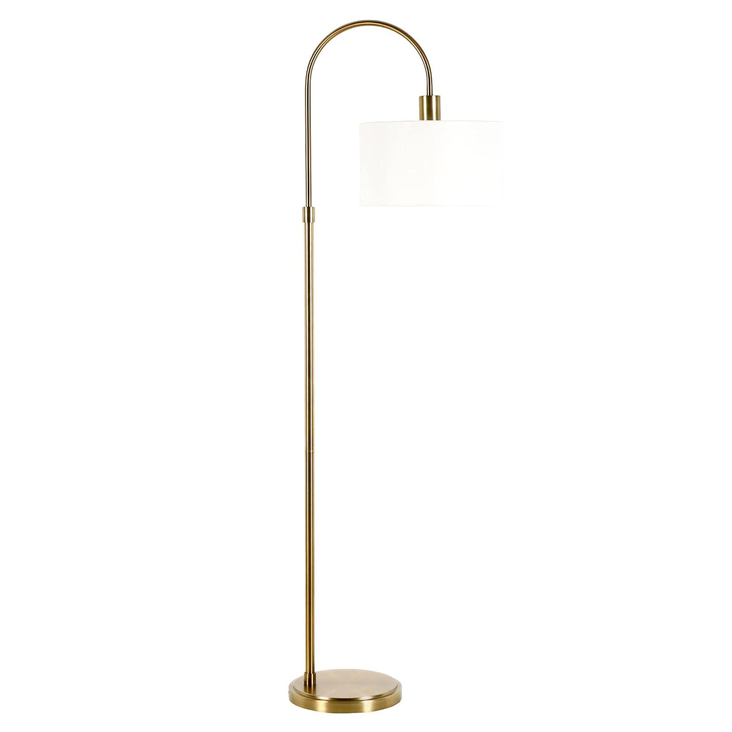 Evelyn&Zoe Veronica 70" Tall Arc Floor Lamp with Fabric Shade, Brushed Nickel/White