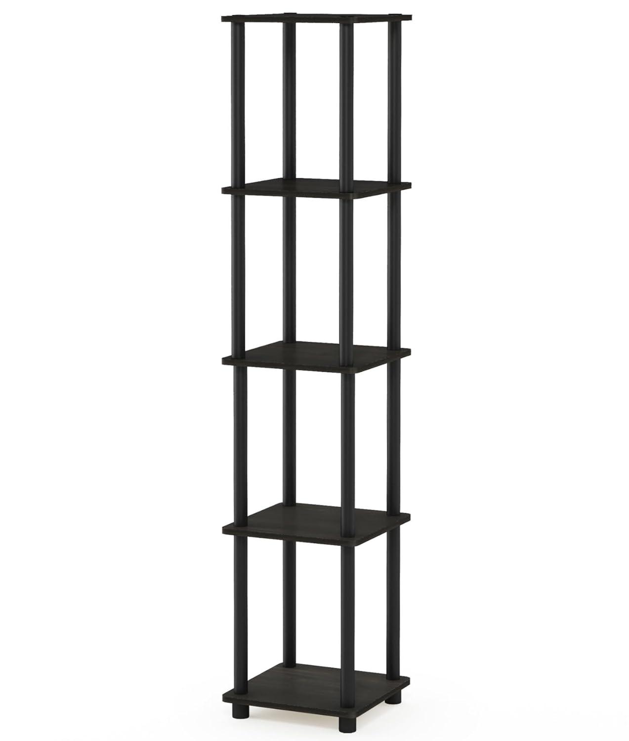Furinno 5-Tier Corner Square Bookshelf Anti-Tipping Display Rack Shelf for Bathroom&Closet&Home Office&Living Room&Kitchen,Espresso/Black