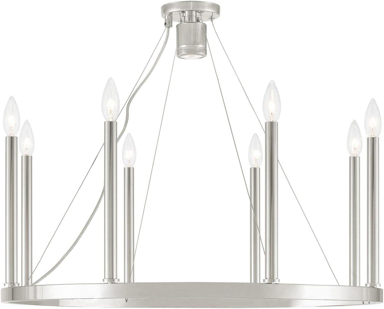 Elegant Alpine 8-Light Chandelier in Polished Nickel with Sleek Candle Sleeves