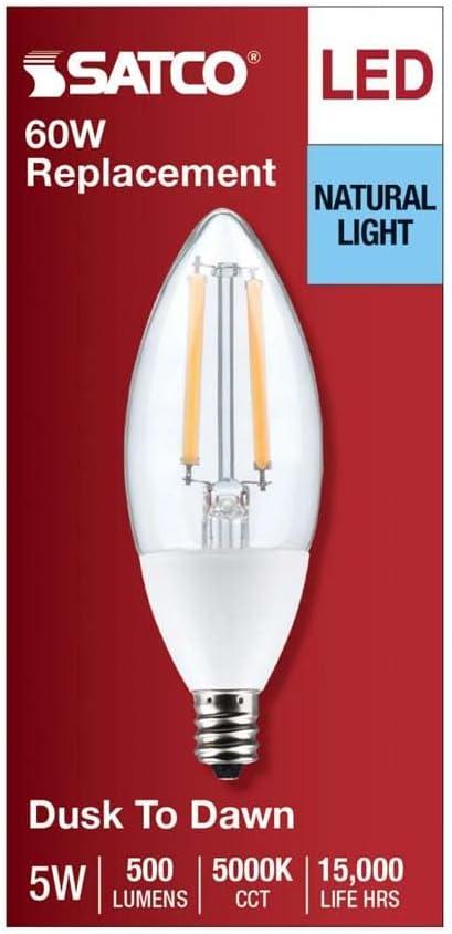 Satco 5 Watt B11 - Dusk to Dawn LED - 5000K - Candelabra Base - 120 Volt - 90 CRI