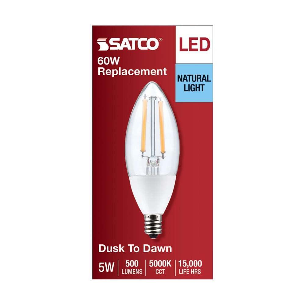 Satco 5 Watt B11 - Dusk to Dawn LED - 5000K - Candelabra Base - 120 Volt - 90 CRI