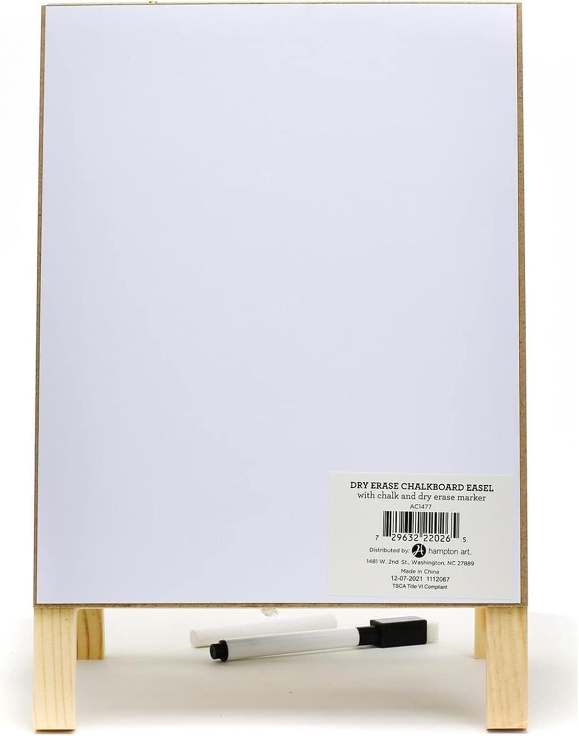 Hampton Art Dry Erase Chalk Easel W/Marker & Chalk, Chalkboard Easel, A Frame Chalkboard Sign, Whiteboard Easel For Classroom, Teacher Easel, White Board Chalk Board