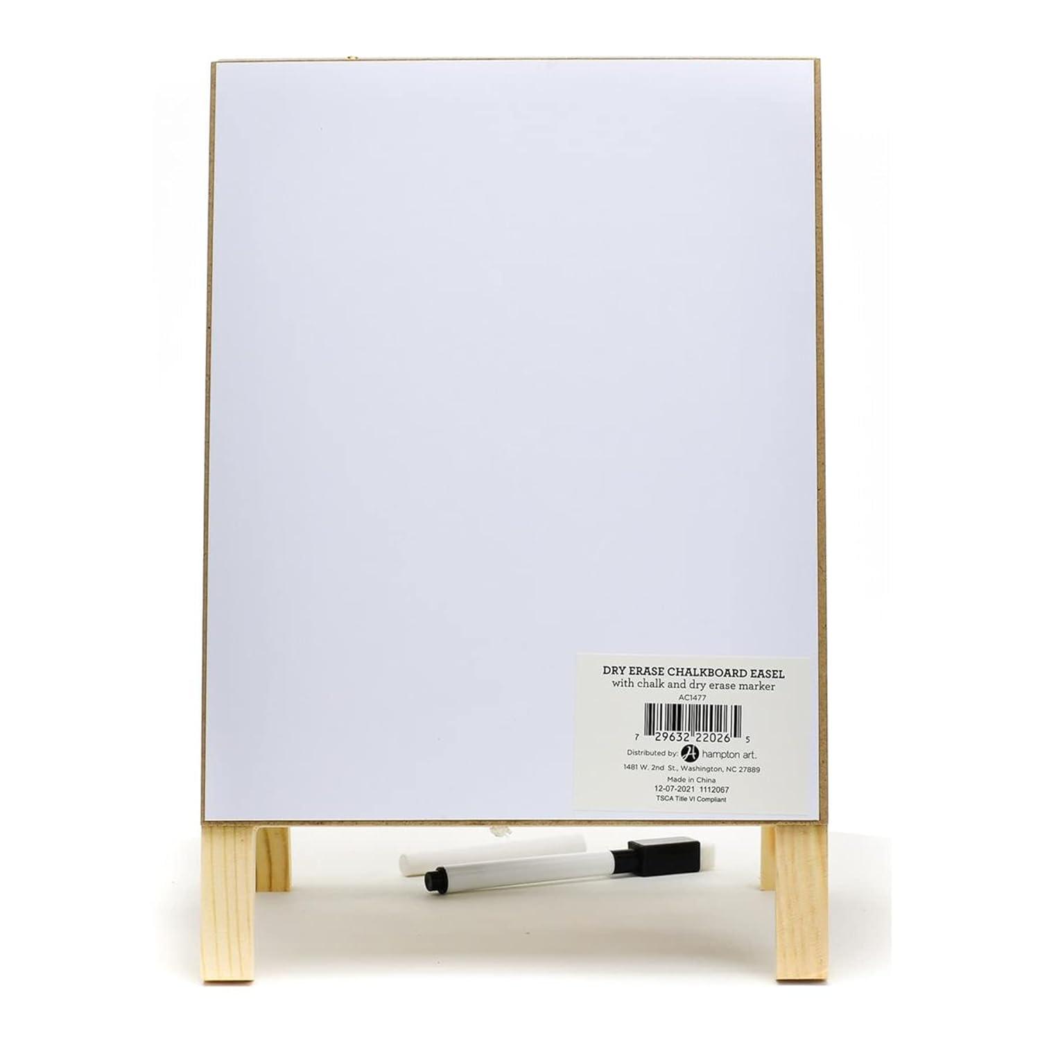 Hampton Art Dry Erase Chalk Easel W/Marker & Chalk, Chalkboard Easel, A Frame Chalkboard Sign, Whiteboard Easel For Classroom, Teacher Easel, White Board Chalk Board