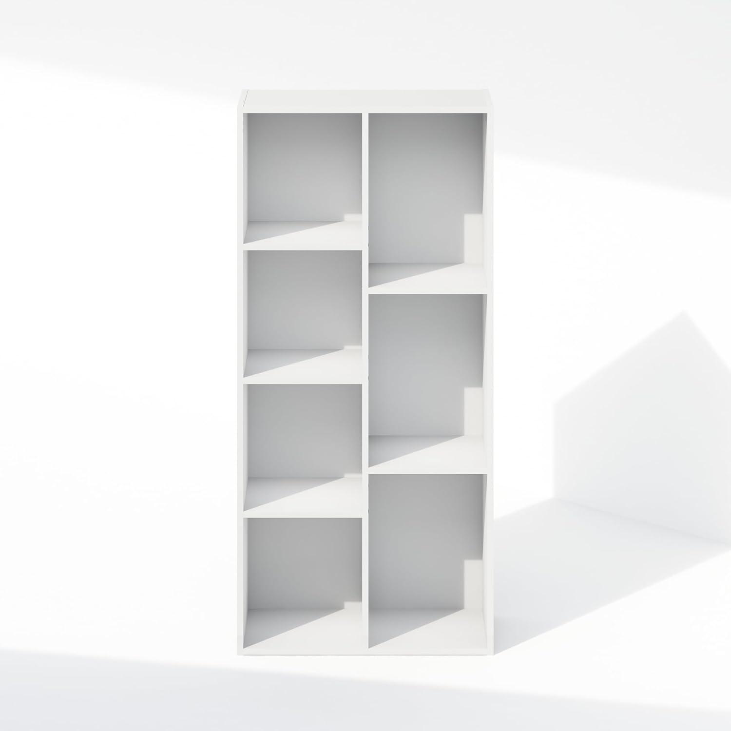 Furinno Reed 7-Cube Reversible Open Shelf Multipurpose Bookcase, Storage Organizer, White