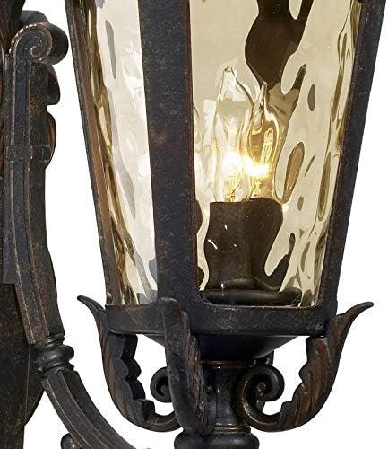John Timberland Casa Marseille Vintage Rustic Outdoor Wall Light Fixture Veranda Bronze Scroll 22" Champagne Hammered Glass for Post Exterior Barn