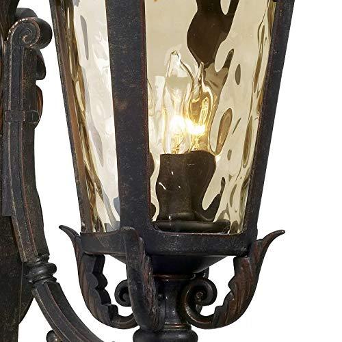 John Timberland Casa Marseille Vintage Rustic Outdoor Wall Light Fixture Veranda Bronze Scroll 22" Champagne Hammered Glass for Post Exterior Barn