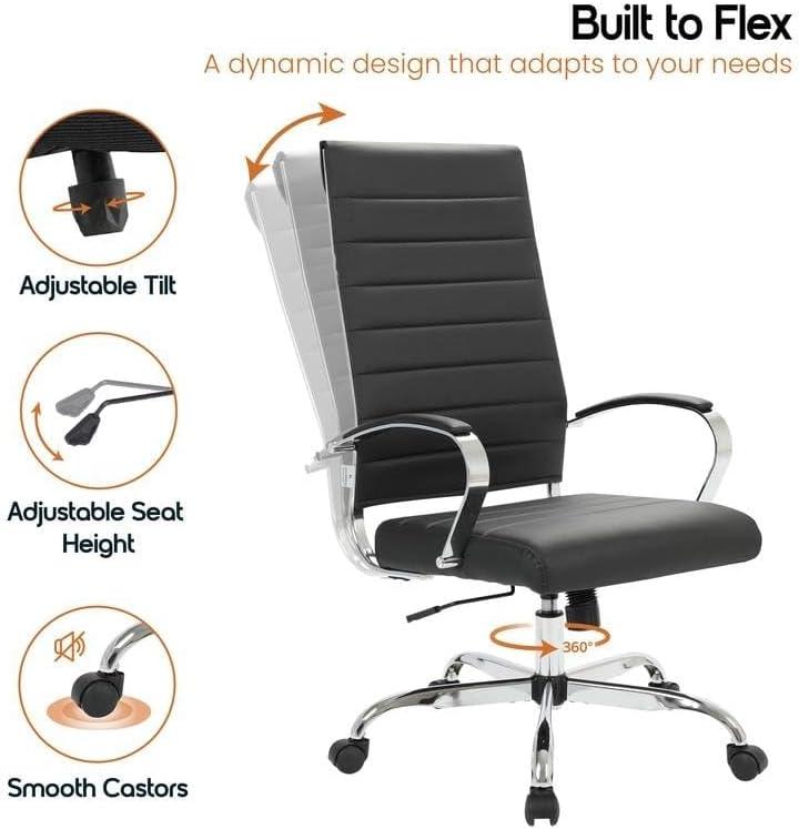 LeisureMod Benmar Modern High Back Leather Office Chair with Adjustable Height, Swivel Base, Ergonomic Design for Home Office, Study, or Workspace