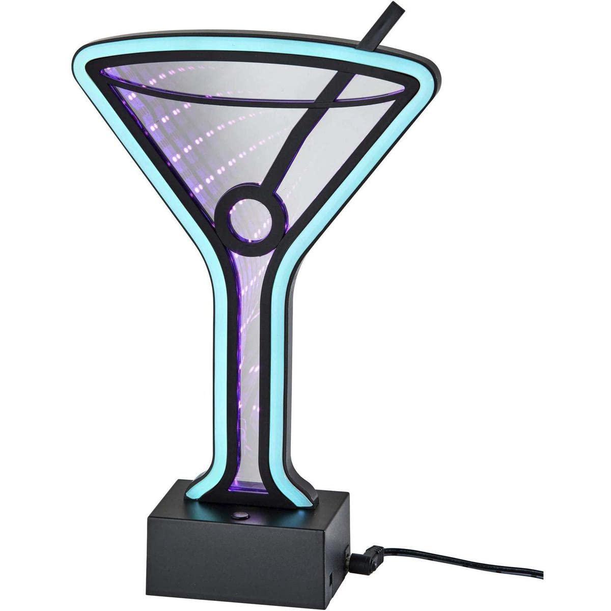 Infinity Neon Martini Glass Table/Wall Lamp Black - Adesso: USB Powered, Battery Option, LED Lighting