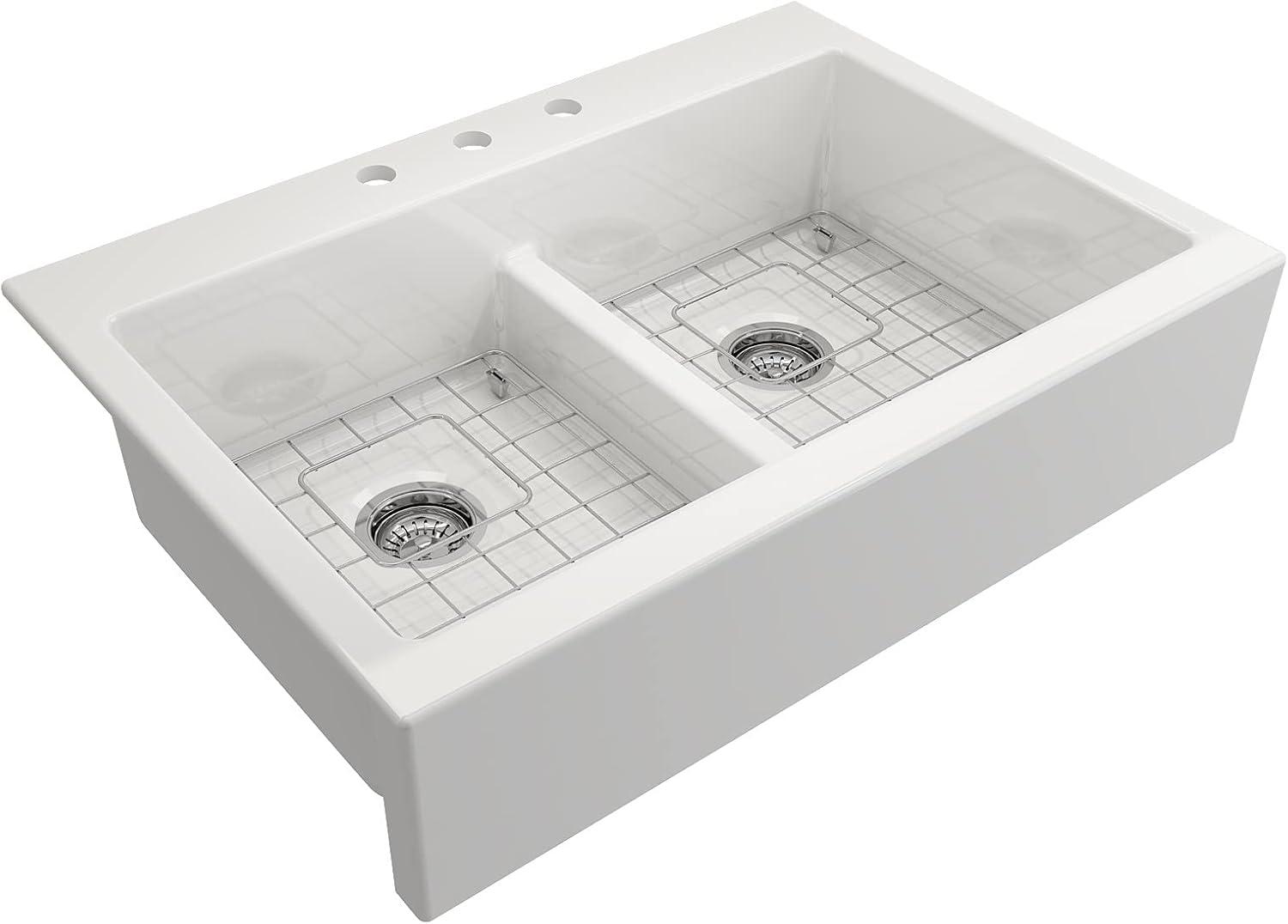 Nuova 34'' L Retro-fit Apron-Front Double Bowl Fireclay Kitchen Sink