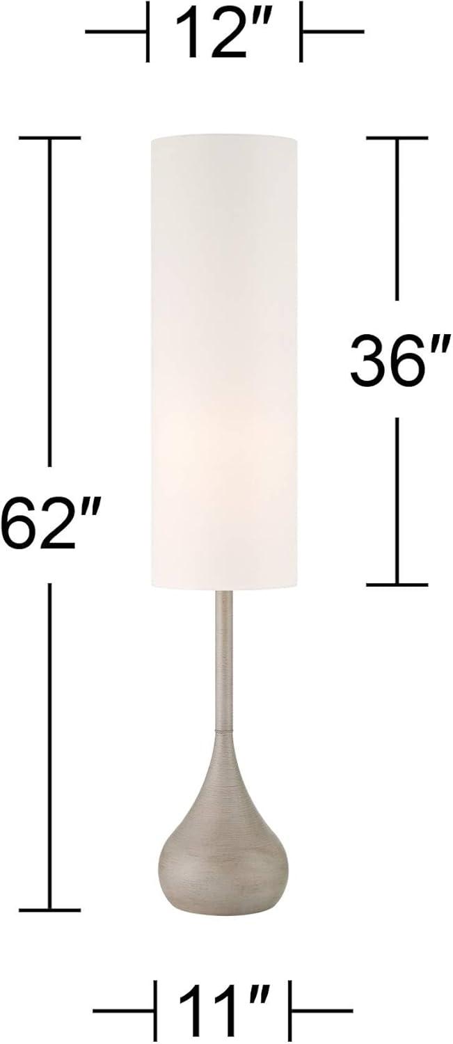 Possini Euro Design Moderne Mid Century Modern 62" Tall Standing Floor Lamp Droplet Foot Switch Natural Gray Metal Living Room Bedroom House Reading