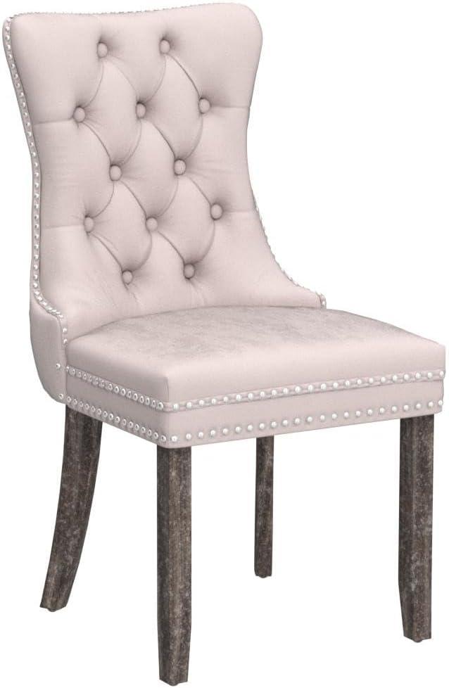 Tzicr Tufted Dining Chairs Set of 4, Upholstered Dining Chairs with Nailhead Back, Nailhead Trim, Velvet Dining Chairs for Kitchen/Bedroom/Dining Room(Beige)