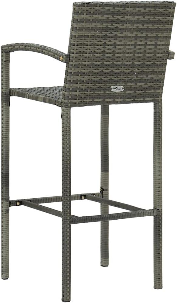 vidaXL Bar Stool Set of 4 Grey PE rattan, powder-coated steel Medium