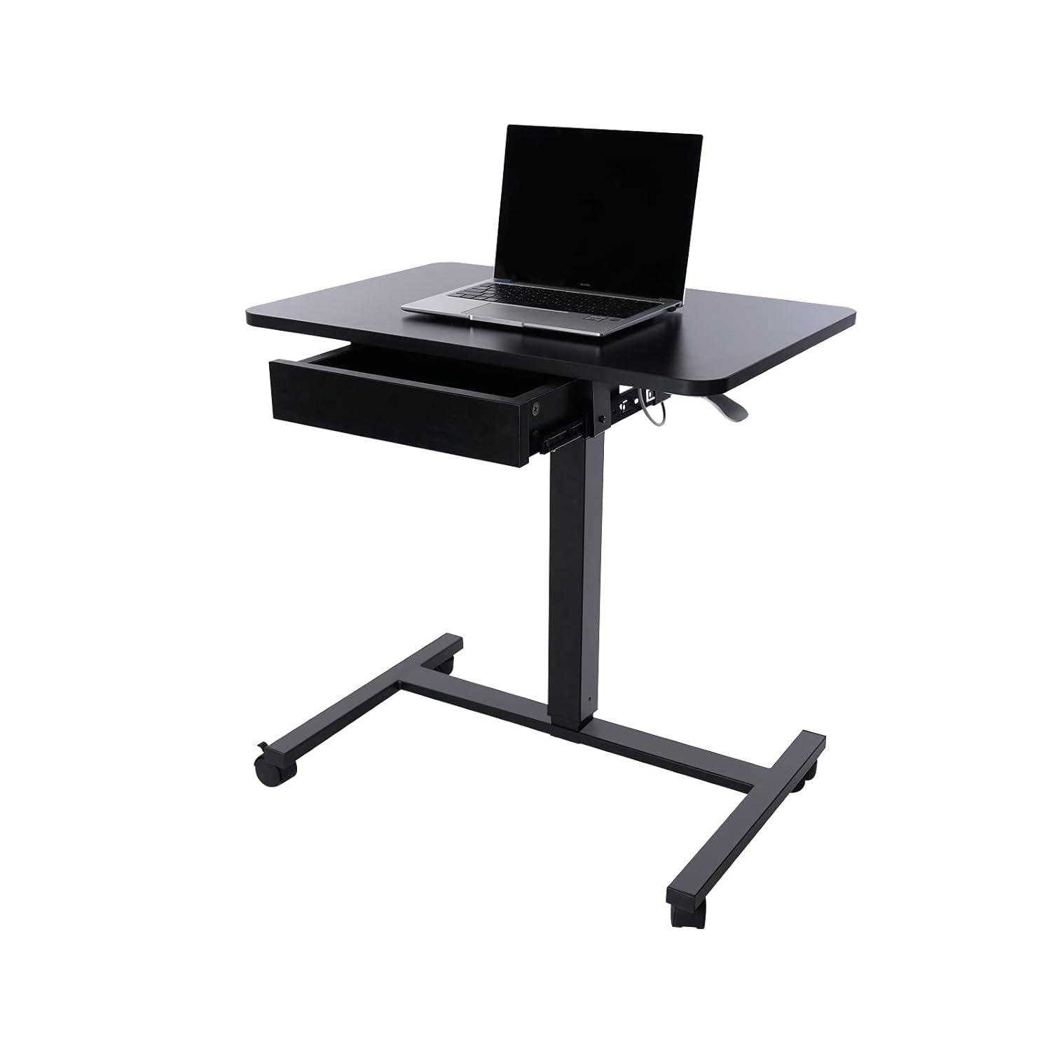 Clatina CLATINA Mobile Laptop Desk Pneumatic Sit to Stand Table Height Adjustable Rolling Cart
