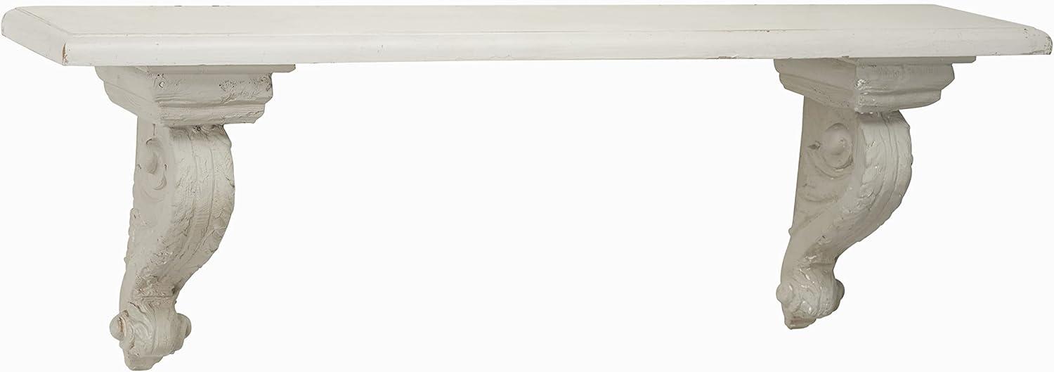 Farmhouse Wood Rectangle Wall Shelf White - Olivia & May: Antiqued Finish, No Hooks, Fir Wood Construction