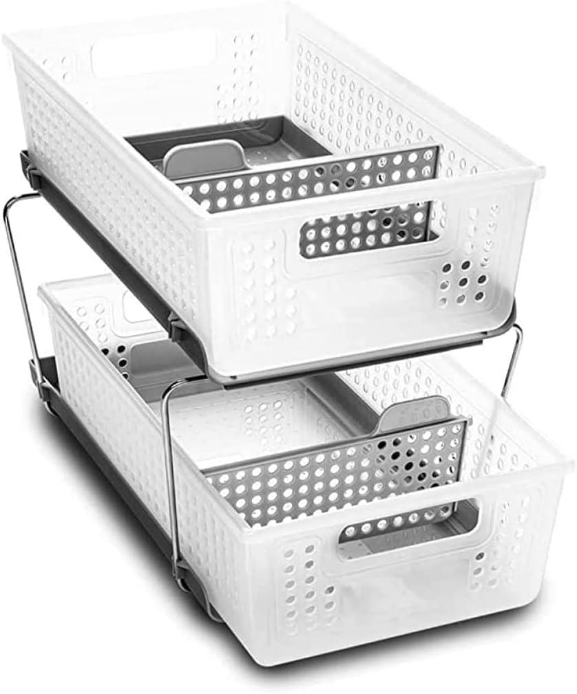 Two-Tier Organizer with Dividers Frost/Gray - Madesmart: Steel & Plastic, Hand Wash, Lockable