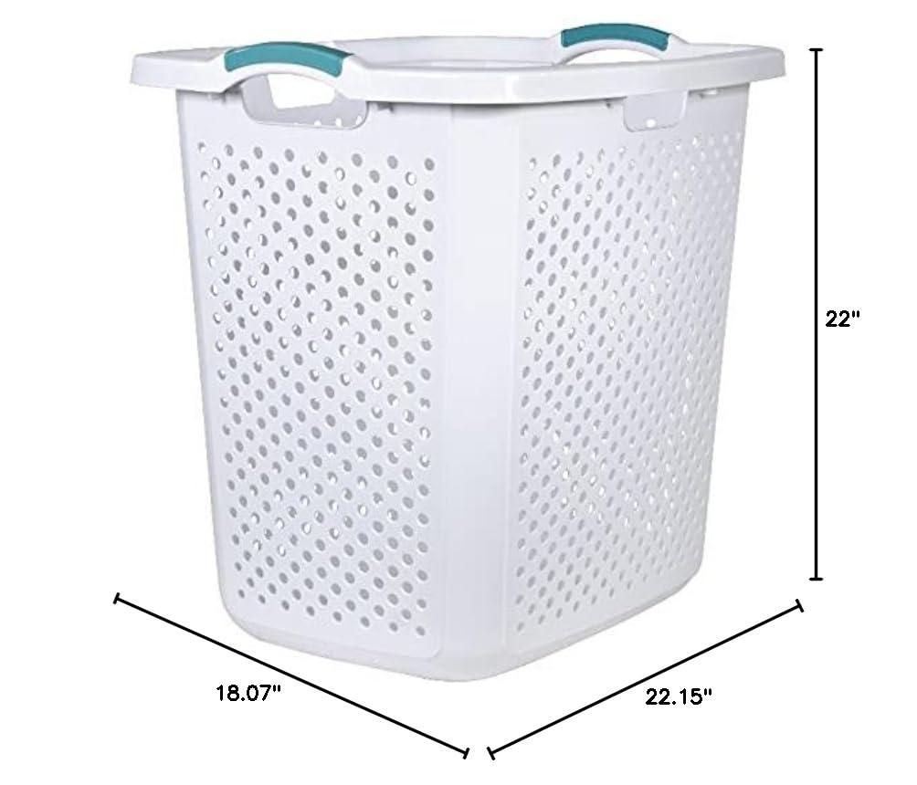 Home Logic 2.5 Bushel Extra Large Plastic Laundry Hamper, White, Adult / Tween