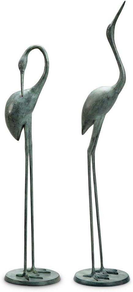 Verdigris Aluminum Heron Garden Statue Pair, 36" Tall