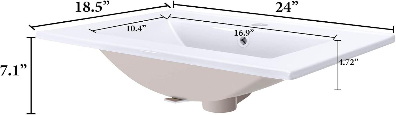 24" White Ceramic Rectangular Undermount Bathroom Sink